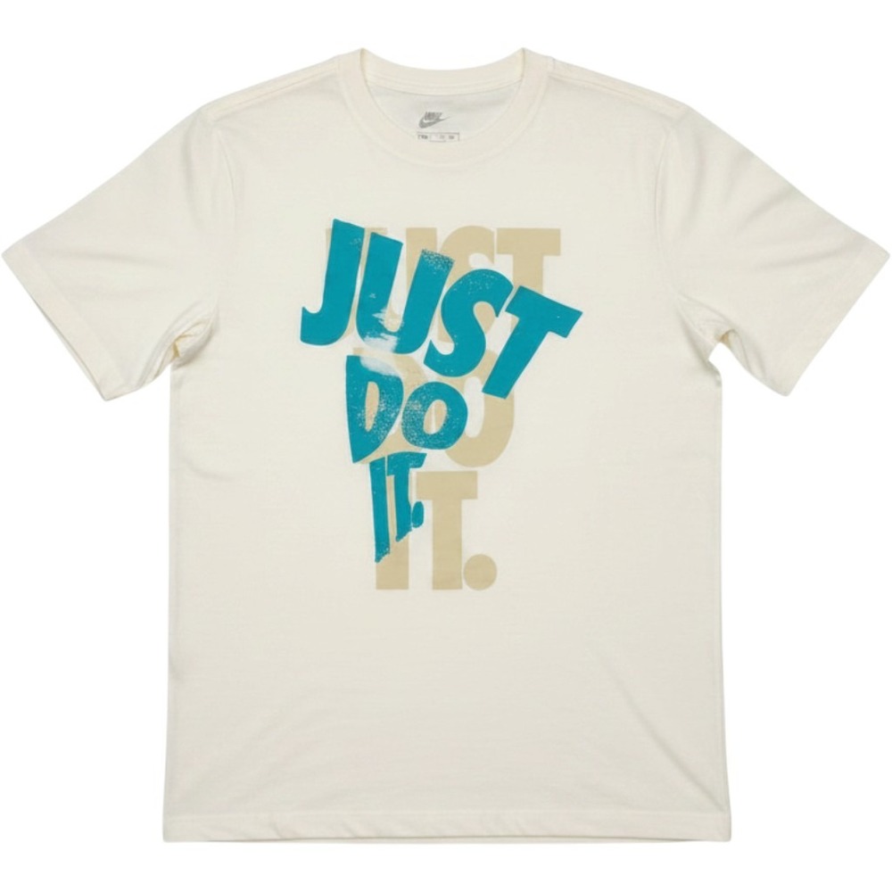 Nike Mens Just Do It Graphic T-Shirt Off-White Teal Mediumโ Short Sleeve